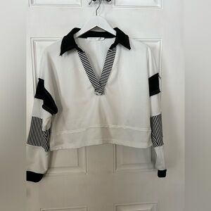 Altar'd State Monochrome Striped Collar Crop Top